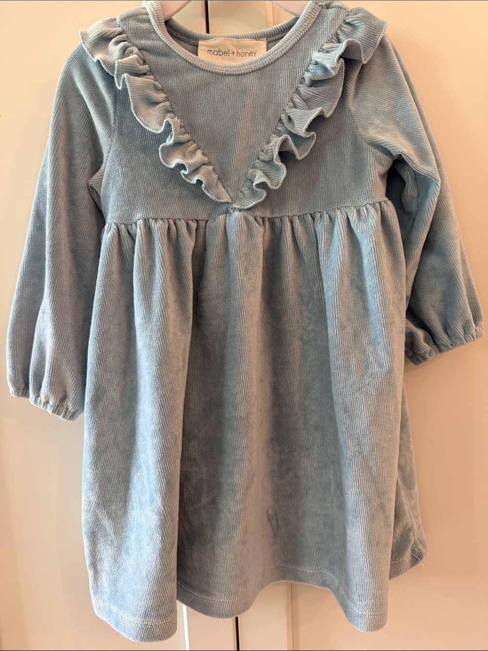 Mabel + Honey Girls' Light Blue Ruffle Corduroy Dress